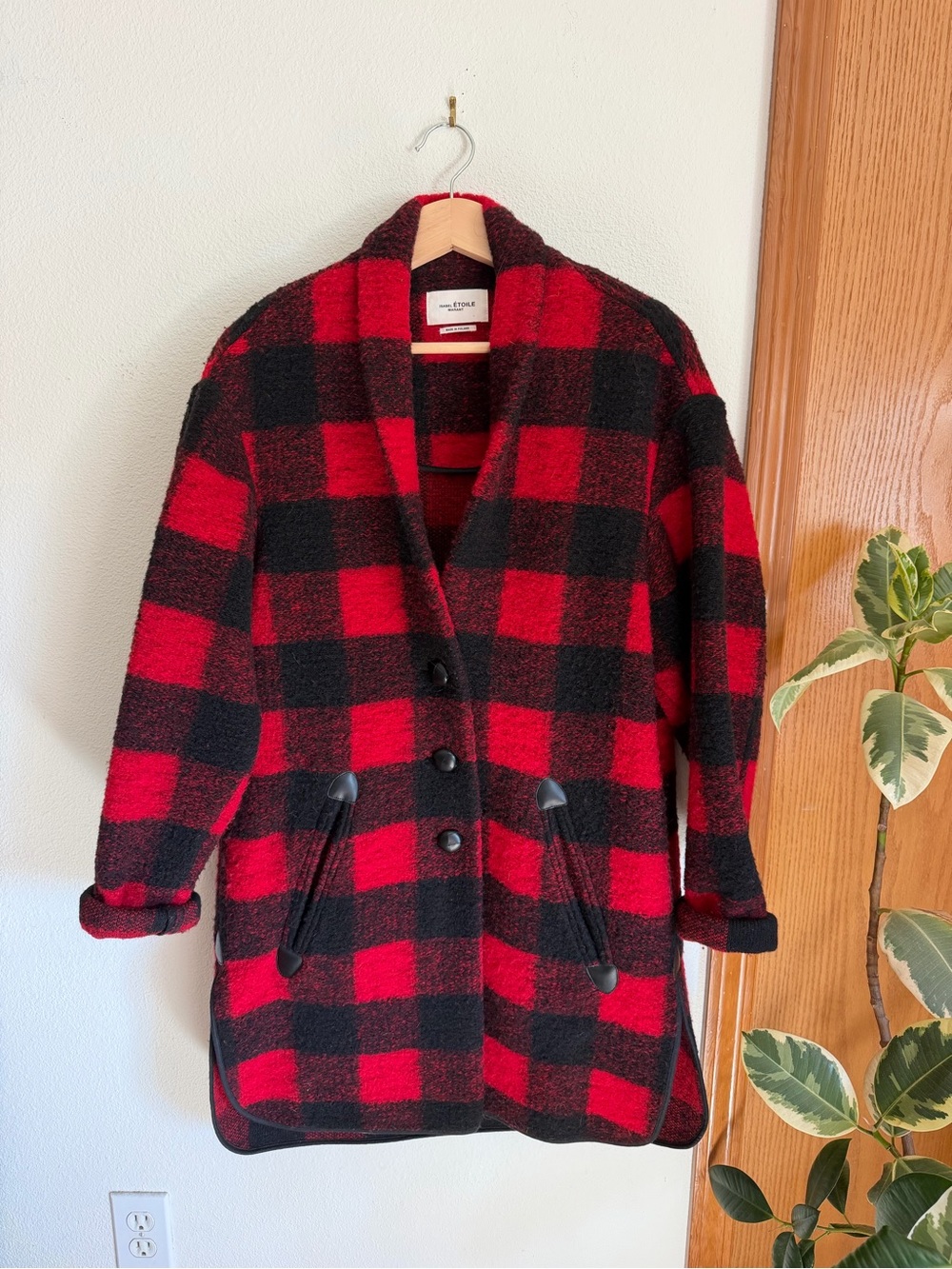 Isabel Marant Étoile Gabrie Red Buffalo Check Wool Blend Coat